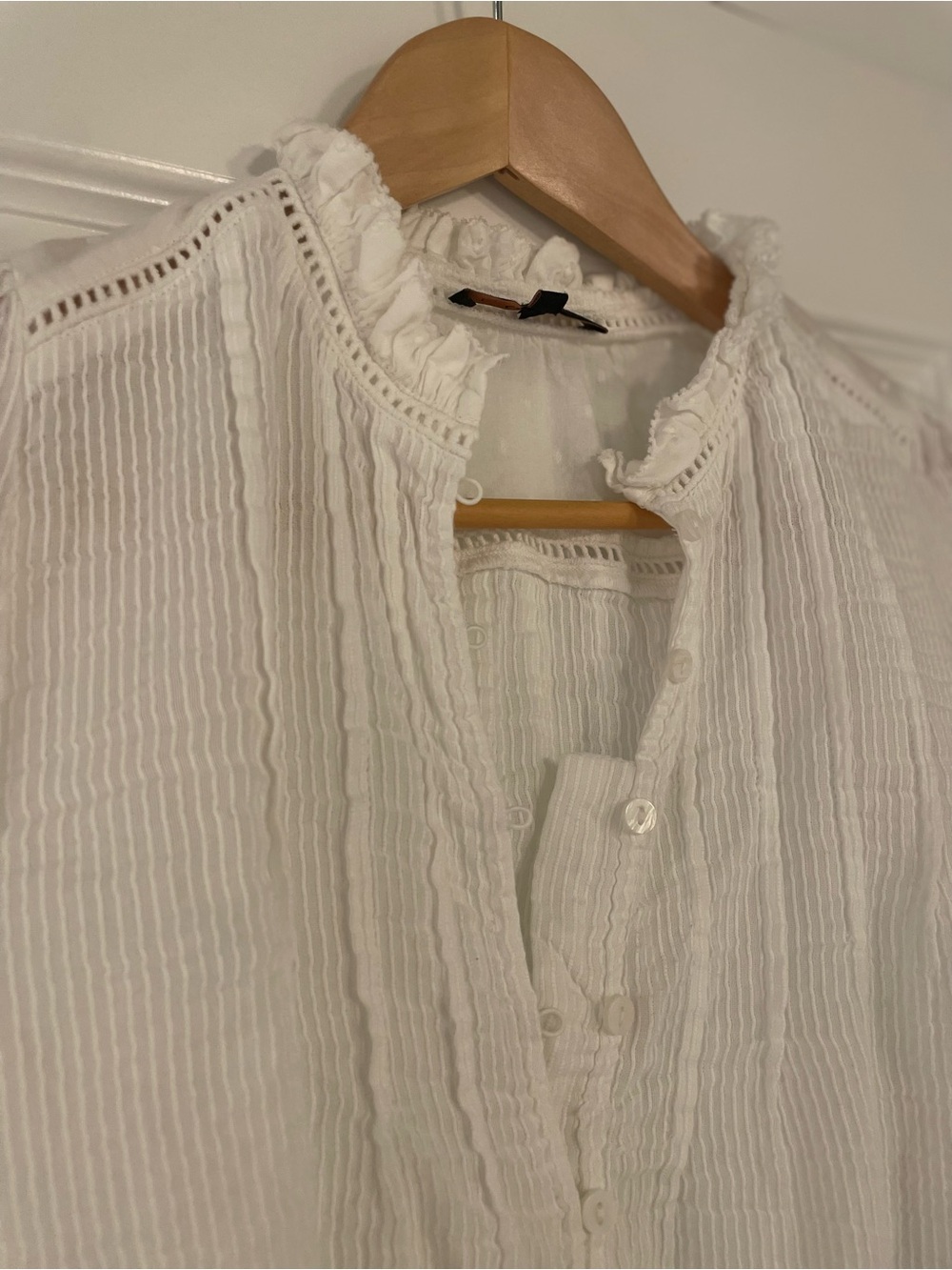 Quince Organic Textured Cotton Peasant Blouse, White, XS - Picture 3 of 8